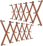 WEBI Accordion Wall Hanger,Expandable Wooden Hat Rack for Wall Mounted Coat Rack,Accordion Hat Hooks Holder for Baseball Caps,17 Peg,Rustic Brown,2 Packs