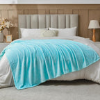 NEWCOSPLAY Super Soft Twin Blanket Turquoise Premium Silky Flannel Fleece Leaves Pattern Lightweight Bed Blanket All Season Use (Turquoise, Twin(60"x80"))