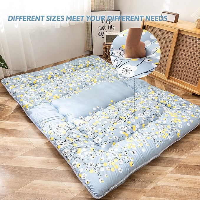 MAXYOYO Little Floal Japanese Futon Floor Mattress, Bed Mattress Topper Portable Thick Sleeping Pad Floor Bed Roll Up Camping Mattress Folding Couch Bed Mattress Pad for Guest Room, Full Size