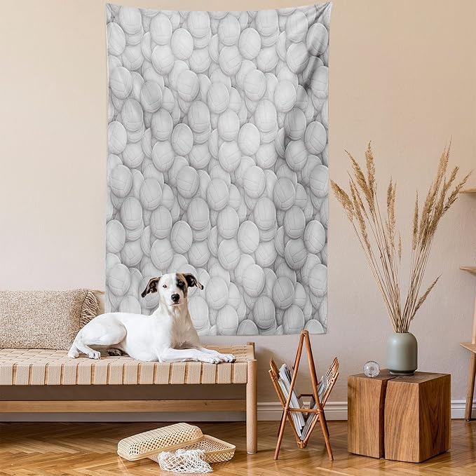 Lunarable Volleyball Tapestry Twin Size, 3 Dimensional White Balls Sports Equipment Digital Composition Team Event, Wall Hanging Bedspread Bed Cover Wall Decor, Twin Size, Grey