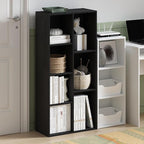Furinno LUDER Book Shelf, 7-Cube Bookshelf, Bookcase, 9.4" x 19.5" x 41.7", for Living Room, Bedroom, Home Office, Blackwood