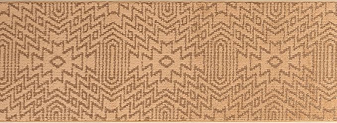 Custom Length Cut to Size Tribal Ethnic Southwestern Inspired Hallway Runner Rug, Non Slip Rubber Backed, 31 inch Wide X Customized Length, Inca Tan, 31 inch X 8 feet