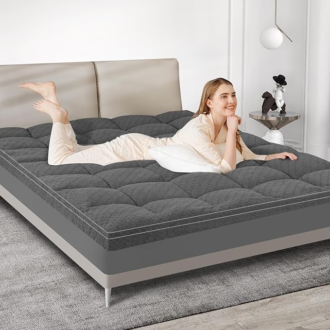 Dual Layer 3 Inch Memory Foam Mattress Topper California King Size, 2 Inch Cooling Gel Memory Foam Plus 1 Inch Pillow Top Mattress Pad Cover, with 8-21 Inch Deep Pocket, Grey