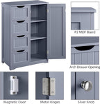 Yaheetech Bathroom Floor Cabinet, Freestanding Storage Organizer Unit Kitchen Cupboard W/ 4 Drawers & Adjustable Shelves, Using for Kitchen/Bathroom, Gray
