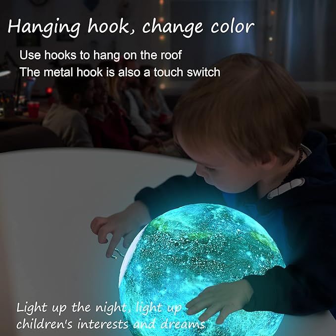 7.9 inch Large Moon Lamp Galaxy Starry Moon Night Light with Touch and Remote Control 16 Colors as Cool Lamp Gift for Boys or Girls