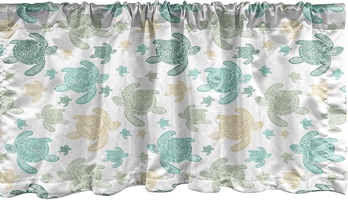 Ambesonne Turtles Window Valance, Illustration of Repeating Motifs of Animal Print in Assorted Tones, Curtain Valance for Kitchen Bedroom Decor with Rod Pocket, 42" x 18", Seafoam and Grey Yellow