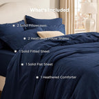 Bedsure Full Comforter Set Navy - Bed in a Bag Full Size Bedding 7 Pieces, Cationic Dyed Bed Set Gift for Family, Navy Soft Bedding for All Seasons Comforter with Sheets, Pillowcases & Shams