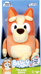 Bluey Sound Effects Talking Bingo Plush Toy, 13” Soft Bingo Toy, Interactive Stuffed Animal with 9 Different Phrases, Musical Toys for Kids