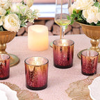 Volens 12pcs Assorted Burgundy Votive Candle Holders, Large Speckles Mercury Glass Votive & Tealight Candle Holder Bulk for Wedding Table Centerpiece, Burgundy and Gold Themed Party Decorations