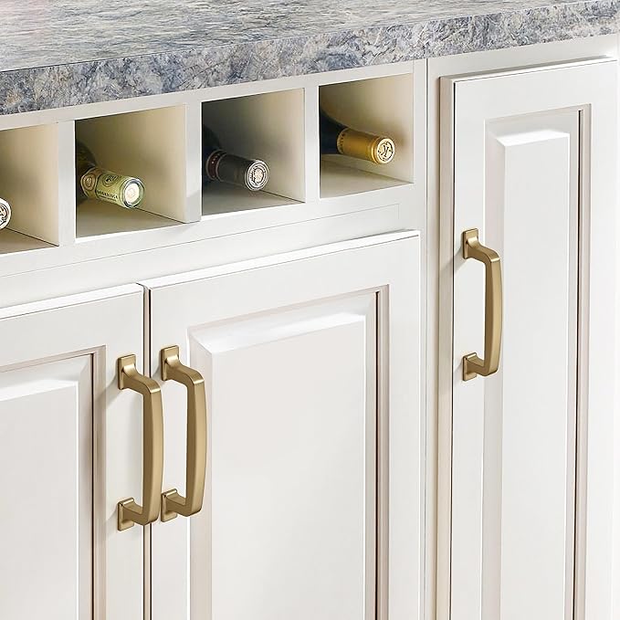 khtumeware 6 Pack 5 Inch Cabinet Handles - Brushed Brass & Gold Drawer Pulls: Kitchen Hardware