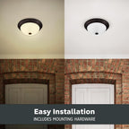 DESIGNERS FOUNTAIN Reedley 3-Lights Flush Mount Ceiling Light, 15 Inch Lighting Fixture for Kitchen, Bedroom, Bathroom, and Hallway, Oil Rubbed Bronze with Etched Glass, 1257L-ORB-W