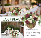 Artificial Flowers 25pcs Fake Roses, Burgundy Foam Rose Faux Flower for DIY Wedding Bouquets Bridal Shower Centerpieces Floral Arrangements Home Decorations Party Backdrops Table