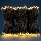 YULETIME 100 ft 300 Count Warm White LED String Lights with 8 Models Adapter, Brown Wire Wide Angle 5mm Christmas Lights (Warm White - Brown Wire)
