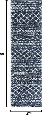 SAFAVIEH Arizona Shag Collection Runner Rug - 2'3" x 8', Slate Blue & Ivory, Moroccan Design, Non-Shedding & Easy Care, 1.6-inch Thick Ideal for High Traffic Areas in Living Room, Bedroom (ASG741L)
