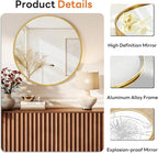 Sweetcrispy Round Bathroom Mirror 24 Inch Gold Metal Framed Wall Mounted Circle Vanity Mirror for Bathroom, Bedroom, Living Room, Entryway, Anti-Rust, Modern Decorative, Hanging or Leaning