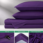 Twin Sheets by Pure Bamboo, Genuine 100% Organic Viscose Derived from Bamboo Bed Sheet Set, Luxuriously Soft & Cooling, Double Stitching, Lifetime Quality Promise (Twin, Purple)