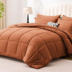 Love's cabin King Size Comforter Set Burnt Orange, 7 Pieces King Bed in a Bag, All Season Bedding Sets with 1 Comforter, 1 Flat Sheet, 1 Fitted Sheet, 2 Pillowcase and 2 Pillow Sham