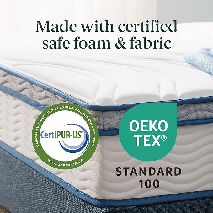 ZINUS 8 Inch Spring Sensation Hybrid Mattress [New Version], Queen, Fiberglass Free, Medium Firmness, Durable Support, Certified Safe Foams & Fabric, Mattress in A Box