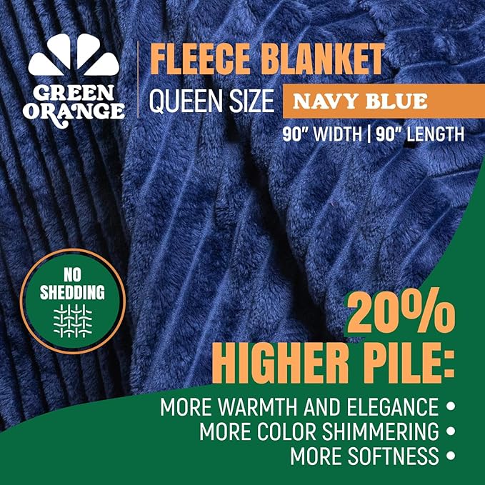 GO Premium Comfy Soft Queen Blanket - Navy Blue Fleece for Couch, Bed, Living Room, Bedroom - Large (90x90 Inches)