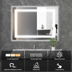 DUMOS 28"x 21" LED Bathroom Mirror with Lights, Dimmable Anti-Fog Front Lit Backlit Lighted Wall Mounted Rectangle for Vanity Makeup Memory Function Tempered Glass Shatter-Proof Horizontal&Vertically