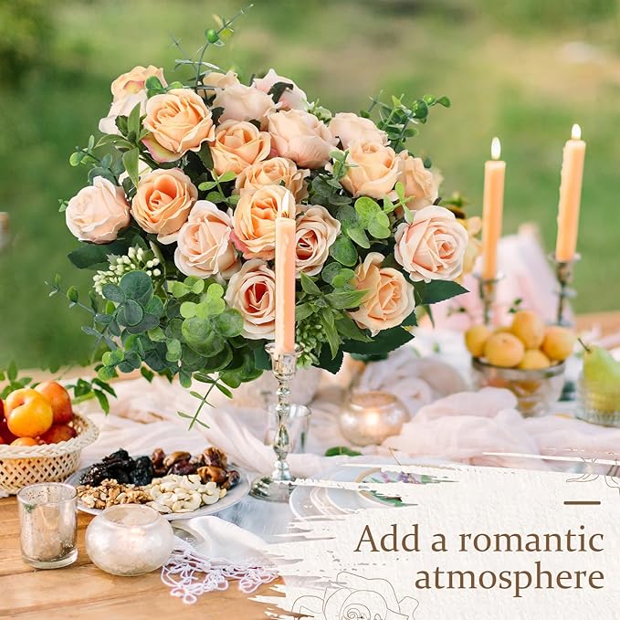 Zeyune 16 Bunches 12 Inch Artificial Mini Rose Bouquet 160 Heads Bridal Flower Bouquets Fake Silk Rose Bulk for Wedding Bridal Shower Christmas Home Office Garden Decoration(Champagne)