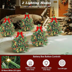 Lewondr Set of 2 Prelit Pathway Christmas Trees, 27.56" Outdoor Christmas Tree with 50 LED Lights, Pine Cones Red Berries, Battery Operated Outdoor Xmas Decor for Yard Home Porch, Green