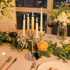 Crystal Candle Holders Lotus Candelabras Silver Arch Candlestick, Centerpiece Table, Home Hecor for Wedding, Dinning Room, Coffee Table, Kitchen, Living Room, Entryway (5 Arms, Taper Candle)