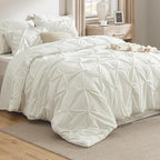 Bedsure Full Comforter Set Ivory - Bed in a Bag Full Size Bedding Set 7 Pieces, GentleSoft™ Pintuck Bed Set Gift for Family, Pinch Pleat All Season Comforter with Sheets, Pillowcases & Shams