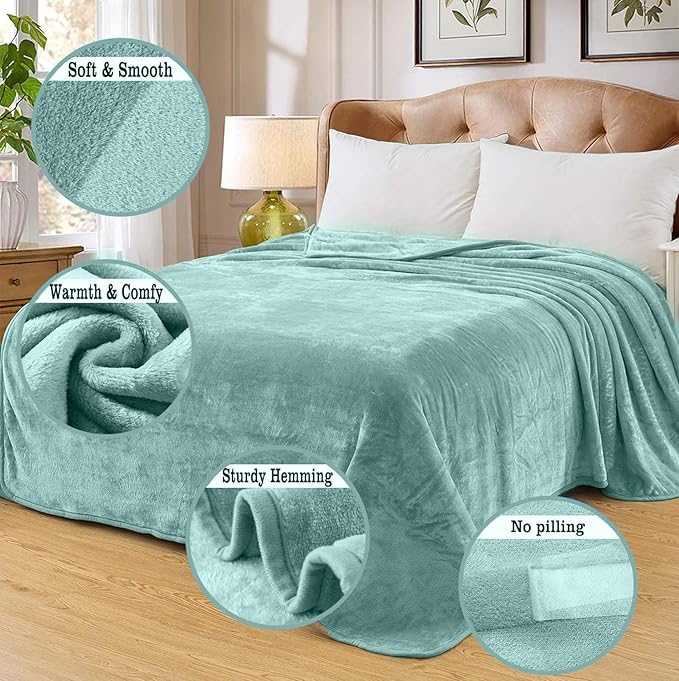 Soft Travel Size Throw for All Season Warm Fuzzy Microplush Lightweight Thermal Fleece Summer Autumn Fall Winter Spring Blankets for Bed Couch Sofa,50x60 Inches,Sage Green