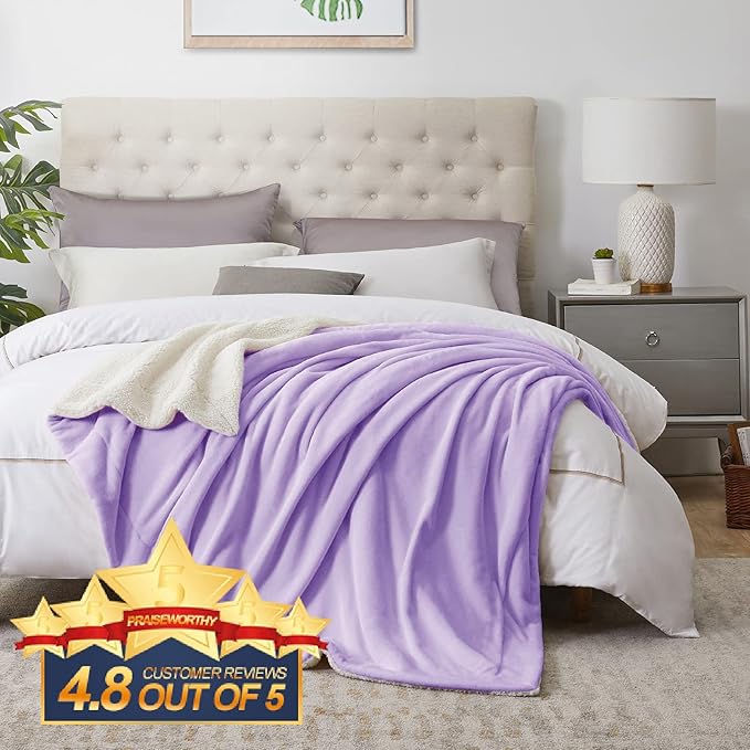 Walensee Sherpa Fleece Blanket (Twin Size 60”x80” Lavender) Plush Throw Fuzzy Super Soft Reversible Microfiber Flannel Blankets for Couch, Bed, Sofa Ultra Luxurious Warm and Cozy for All Seasons