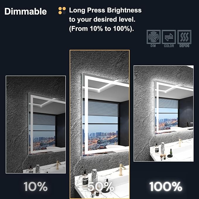 LED Bathroom Mirror with Lights 44"x 30", Anti-Fog, Dimmable, Backlit + Front Lit, Lighted Bathroom Vanity Mirror for Wall, Memory Function, Tempered Glass (Horizontal/Vertical)