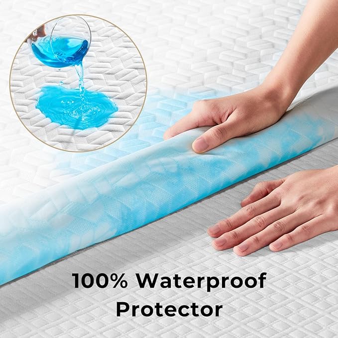 Rolanstar Twin Mattress with Waterproof Mattress Protector, 8 Inch Gel Memory Foam Mattresses in a Box, Fiberglass Free, Breathable for Cool Sleep & Comfy Support, CertiPUR-US Certified, White