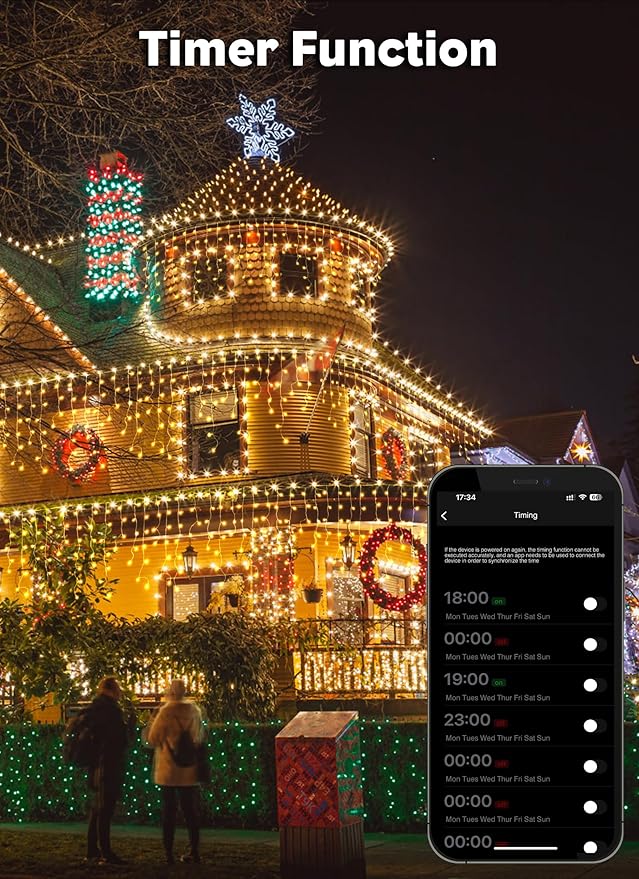 Brightown Smart Icicle Lights for Outside, 33Ft 304 LED RGB Smart Christmas Lights with 58 Preset Modes, App or Remote Control, Music Sync, Memory and Timer Function for Indoor/Outdoor Use