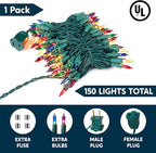 Joiedomi Multicolor Christmas String Lights,150 Count 31.2FT Christmas Fairy Tree Lights Plug in for Indoor Outdoor Xmas Decorations Patio Holiday Theme Party Yard House,Green Wire