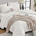 HEVUMYI Ivory Cali-King Comforter Set - 7-Piece All Season Bed in a Bag Cali-King, Ultra Soft Bedding Set with Comforter, Flat Sheet, Fitted Sheet, Pillowcases, Pillow Shams