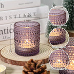 24 Pcs Votive Candle Holders, Purple Glass Holders Bulk for Table Centerpiece, Tea Lights Candle Holders for Wedding Shower, Party and Home Decor