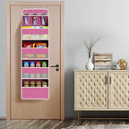 Univivi 5-Shelf Fabric Door Storage Over Door Hanging Organizer with 4 Large Pockets and 3 Small PVC Pockets Nursery Closet Cabinet Wall Mount Hanging Storage Organizers for Baby Nursery (Pink)