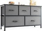OLIXIS Dresser for Bedroom with 5 Drawers, Wide Chest of Drawers, Fabric Bedroom Dresser with Drawer Organizers, Storage Organizer Unit with Fabric Bins for Closet, Living Room, Hallway, Grey