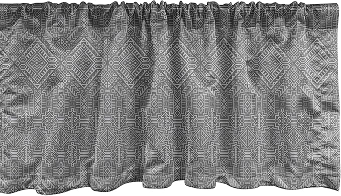 Ambesonne Aztec Window Valance, Pattern of Symmetric Tribal Inspired Streaks and Motifs in Greyscale Tones, Curtain Valance for Kitchen Bedroom Decor with Rod Pocket, 42" x 12", Pale Grey and Dimgray