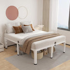 ROIL 14 Inch White Queen Bed Frame with Rounded Corner and Headboard Hole Mattress Retainers 3500LBS Heavy Duty Steel Slats No Box Spring Needed Platform Noise-Free Easy Assembly