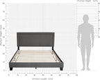 Furinno Laval Double Row Nail Head Upholstered Platform Bed Frame, Queen, Stone