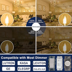 Honesorn Dimmable E12 Candelabra Led Light Bulbs, 2700k 60-Watt Equivalent Type B Chandelier Light Bulb for Ceiling Fan, Soft White C35 B11 Candle led for Candelabra Base 6 Pack