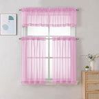 Chyhomenyc Pink Sheer Curtains 30 inch Length 2 Panels, Light Filtering Voile Rod Pocket Short Window Curtians for Bathroom Living Room Farmhouse Small Windows, 42Wx30L inches