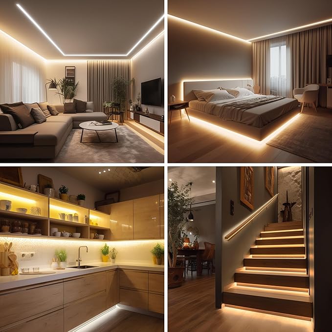 COB LED Strip Lights Warm White,24V Dimmable led Light Strip KIT with Remote and app Control,3000K 32.8FT/2 * 5m 8mm Wide Ra>90 Cuttable Flexible Strip Lights for Bedroom,Shelf,Cabinet