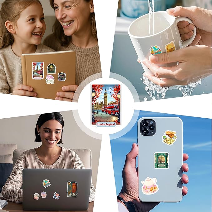 100 Pieces England Sticker London Travel Funny Stickers Vinyl Waterproof for Kids Adults Car, Wall Decor Decal, Hard hat Scrapbook Laptop Phone Birthday Christmas Gift