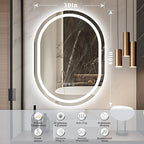 Oval LED Bathroom Mirror with Light 40" x 30", Oval Lighted Mirror for Bathroom,Pill-Shaped Frameless Oval Bathroom Mirror with Light,3 Color,Dimmable,Anti-Fog(Horizontal/Vertical)