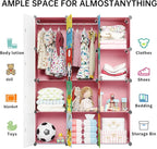 MAGINELS Children Wardrobe Kid Dresser Cute Baby Portable Closet Bedroom Armoire Clothes Hanging Storage Rack Cube Organizer,(Pink, 8 Cube & 2 Rod)
