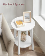 VASAGLE MAEZO Collection - Side Table, 2-Tier Small Round End Table, Nightstand with Tapered Legs, Curved Transitions, for Small Spaces, Living Room, Bedroom, Cloud White ULET283T14