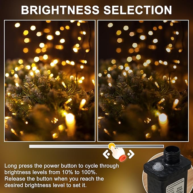 RPGT Christmas Tree Light 200 LEDs 73ft Green Cable Wire Fairy String Twinkle Lights Plug in 12 Modes for Xmas Party, Indoor, Outdoor, Garden, Wedding, Home Decoration (Warm White)
