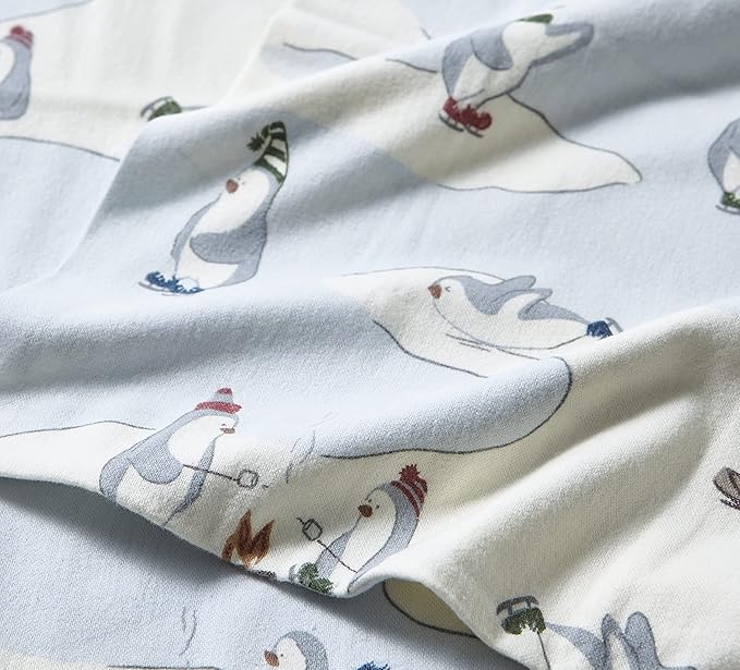 Eddie Bauer - Queen Sheets, Cotton Flannel Bedding Set, Brushed For Extra Softness, Cozy Home Decor (Skating Penguin, Queen)